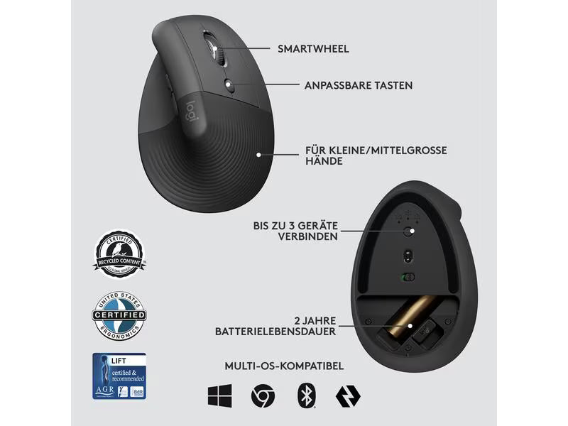 Logitech Ergonomische Maus Lift for Business Graphite Logitech