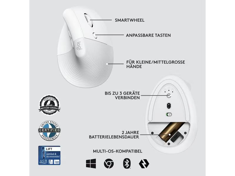 Logitech Ergonomische Maus Lift for Business Off-white Logitech