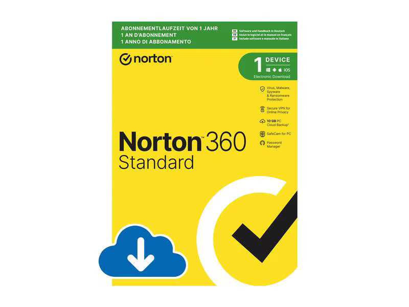 Norton Norton 360 Standard ESD, 1 Dev., 1yr, 10GB Cloud Speicher Norton