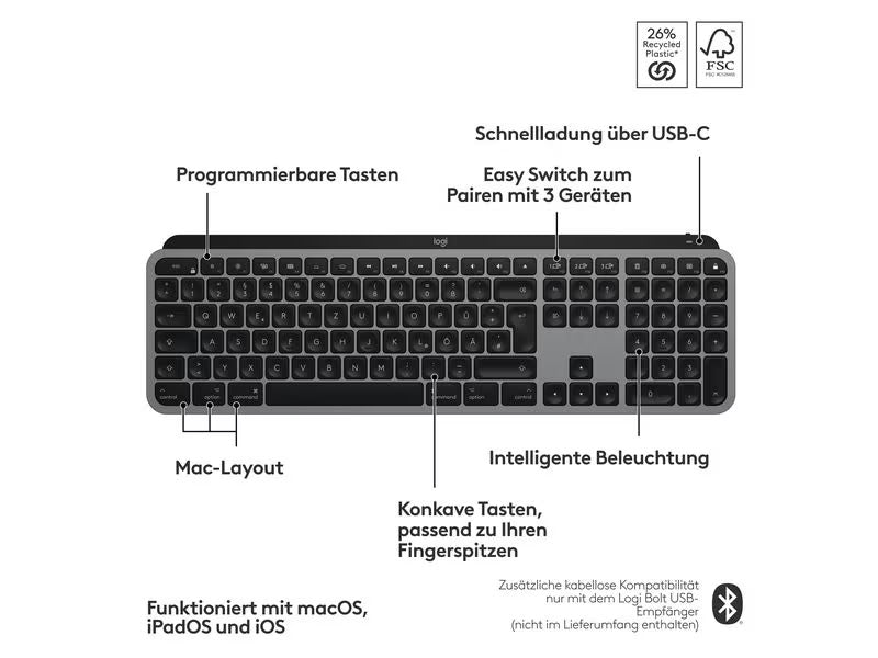 Logitech Tastatur MX Keys S for Mac Space Grey CH-Layout Logitech